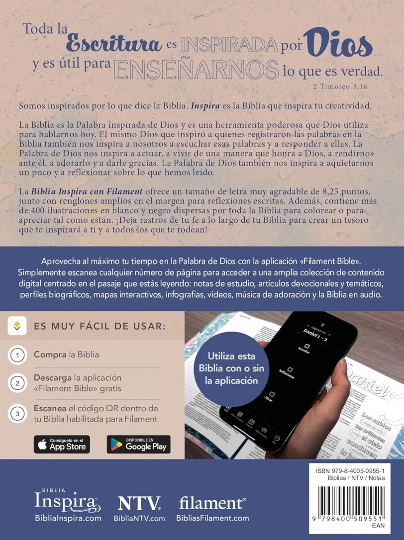 Biblia Inspira NTV con Filament SentiPiel, Acuarela rosa - Imagen 3