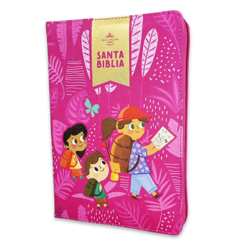 Biblia Interactiva Para Niñas Letra Grande Con Cierre Tela Rosa RVR 1960 - Imagen 2