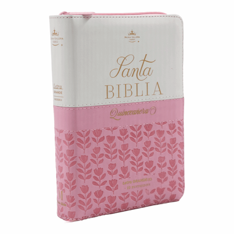Biblia Quinceañera RVR1960 Rosa Blanco Cierre E Índice - Imagen 3