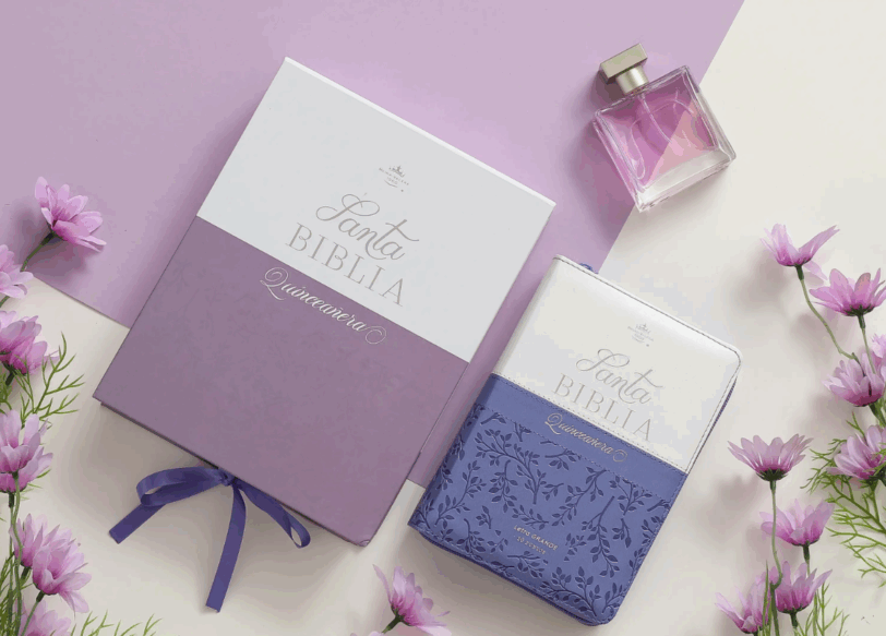 Biblia Quinceañera RVR1960 Lila Blanco Cierre E Índice - Imagen 4