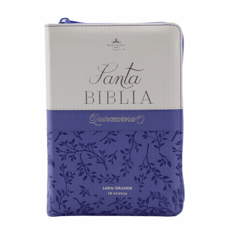 Biblia Quinceañera RVR1960 Lila Blanco Cierre E Índice