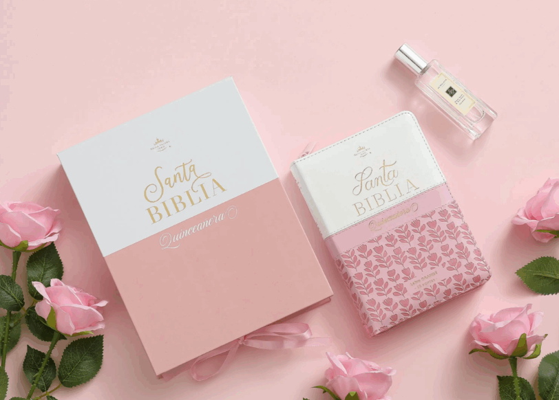 Biblia Quinceañera RVR1960 Rosa Blanco Cierre E Índice - Imagen 4