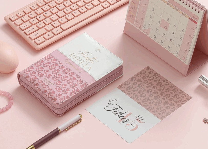 Biblia Quinceañera RVR1960 Rosa Blanco Cierre E Índice - Imagen 5