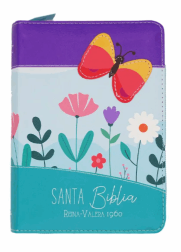 Biblia RVR60 de bolsillo con diseño mariposa y cierre
