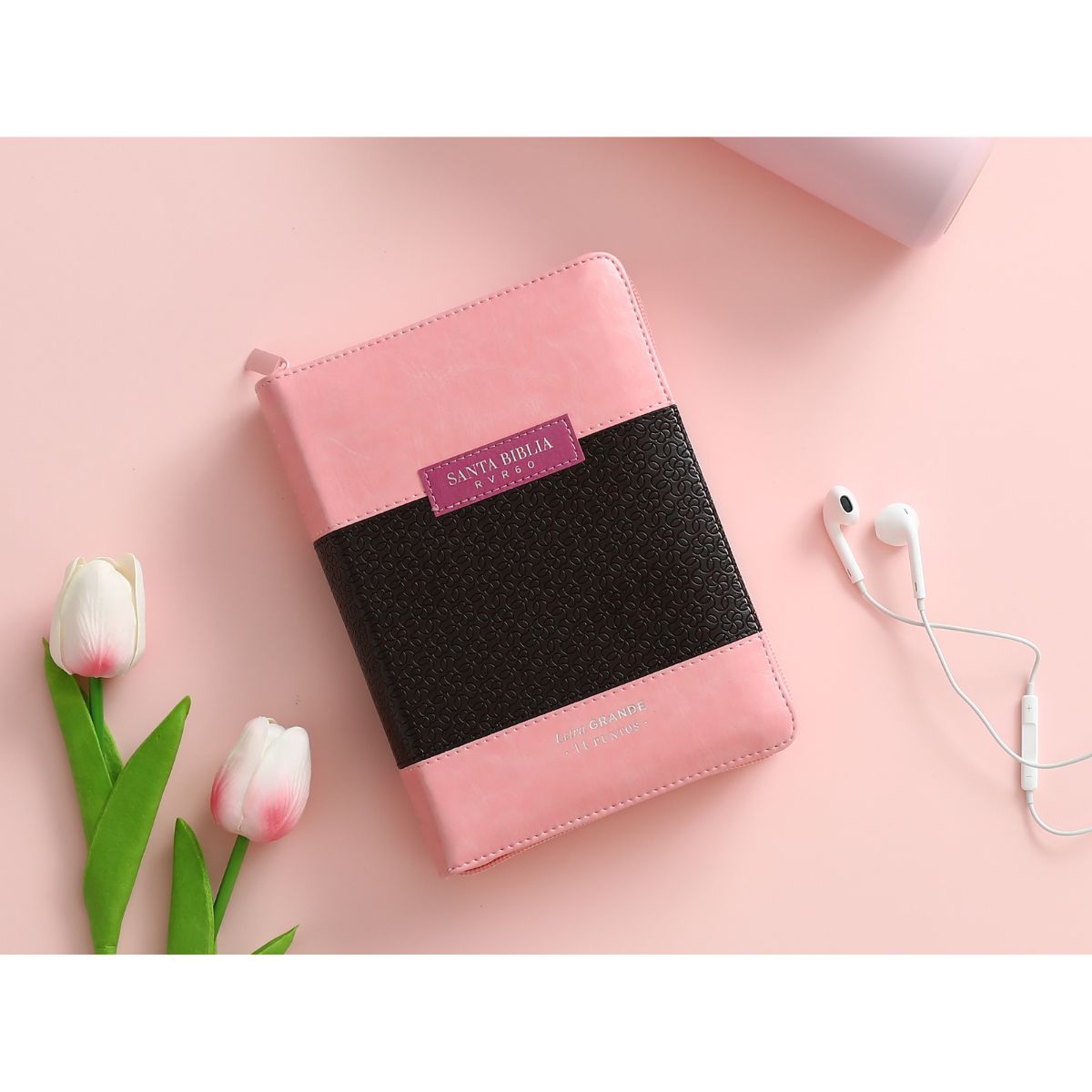 Biblia RVR1960 Compacta Letra Grande 11 Puntos Imitación Piel Rosa y Marrón con Cierre e Índice - Imagen 2
