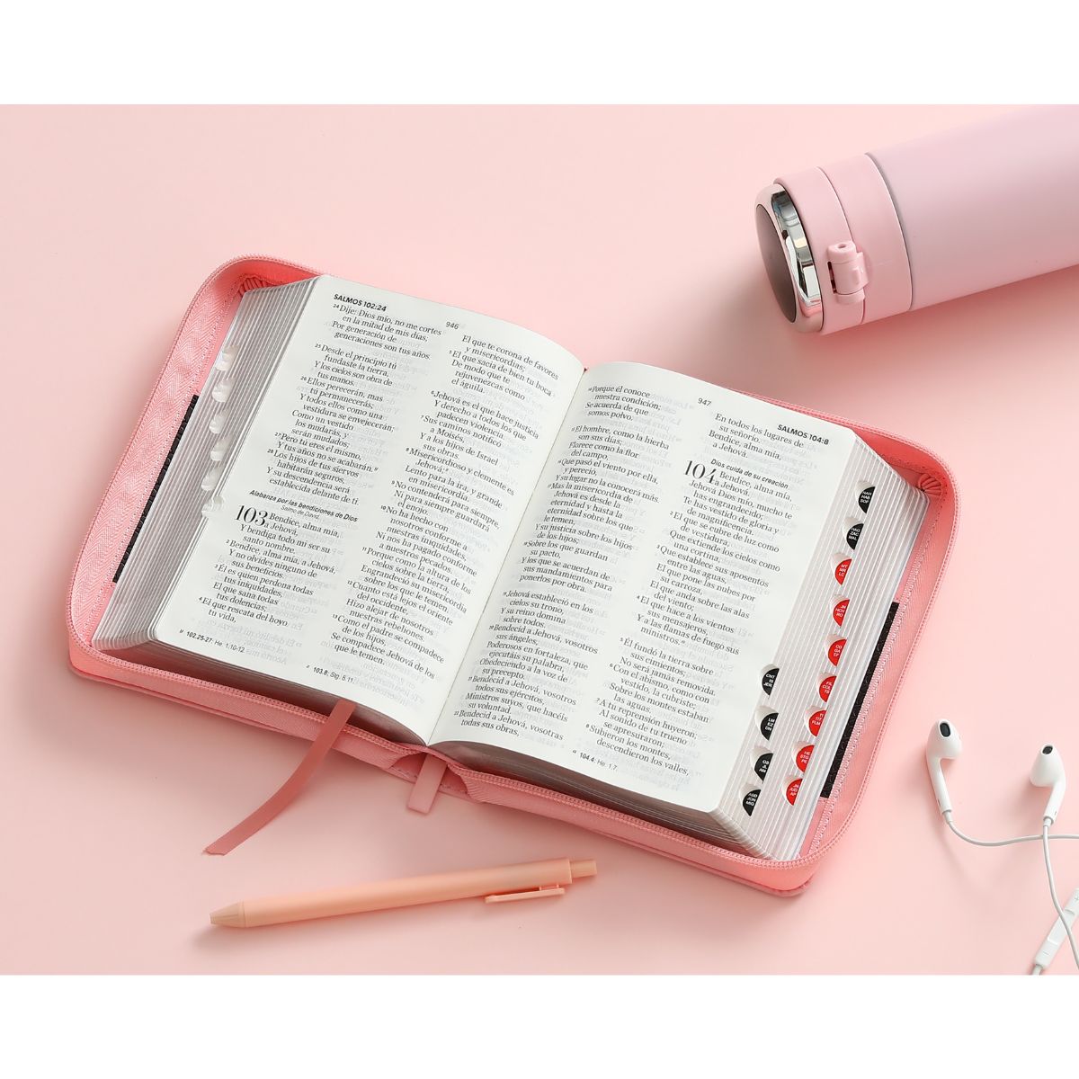Biblia RVR1960 Compacta Letra Grande 11 Puntos Imitación Piel Rosa y Marrón con Cierre e Índice - Imagen 5