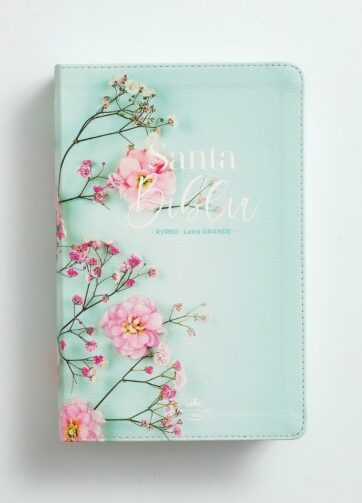 Biblia Reina Valera 1960 Letra Grande con diseño de flores turquesas