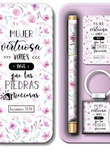 Pack Mujer Virtuosa Mundo Biblia Gift con llavero y bolígrafo