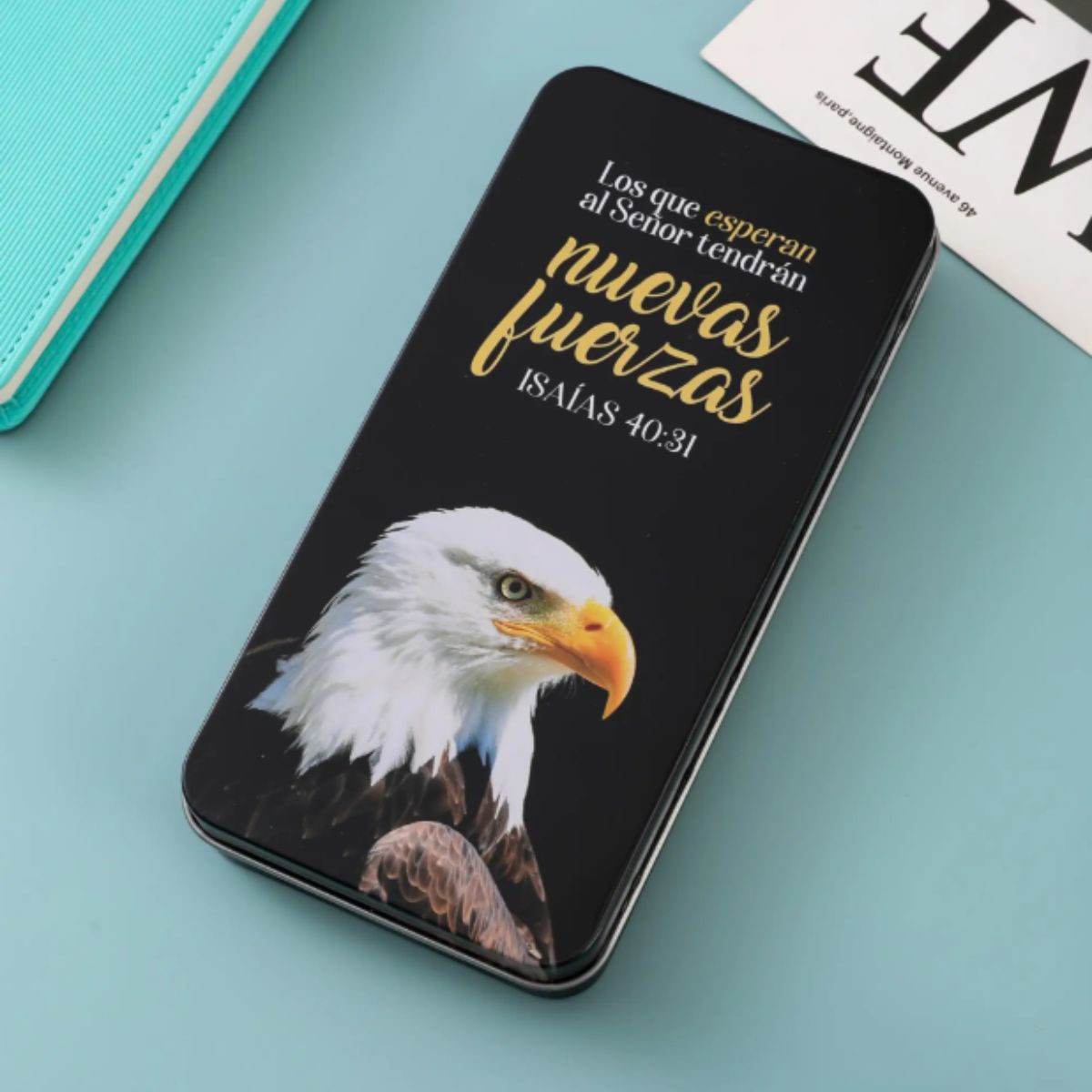 Pack bolígrafo, llavero y tarjeta en caja metálica. Nuevas fuerzas - Imagen 4