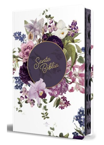 Biblia RVR1960 Corona de Flores Moradas portada en tapa dura con índice