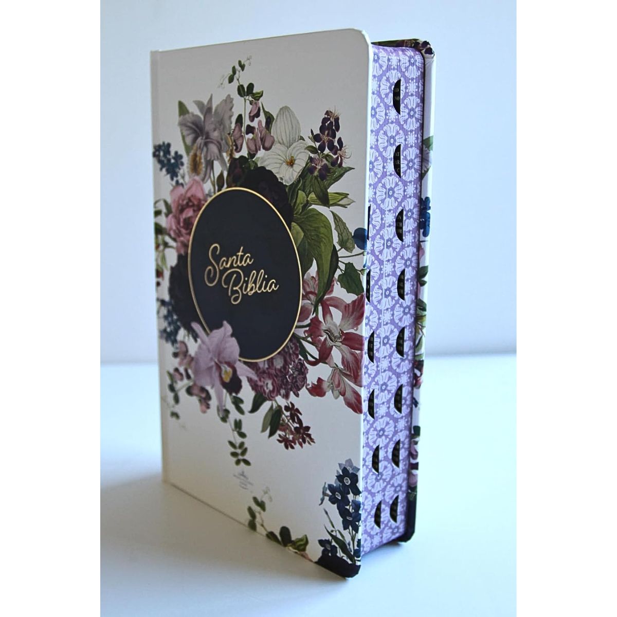 Biblia RVR1960 Corona de Flores Moradas Con Índice Letra Gigante, Tamaño Manual, TD - Imagen 2